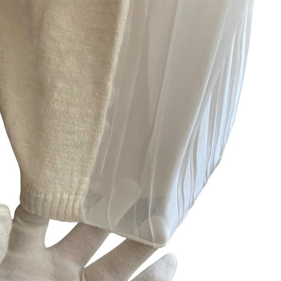 SANDRO | Hybrid Style Cream/WT Crew Neck Long Sleeve Pleated Back Sweater Sz 1/S - Picture 7 of 12